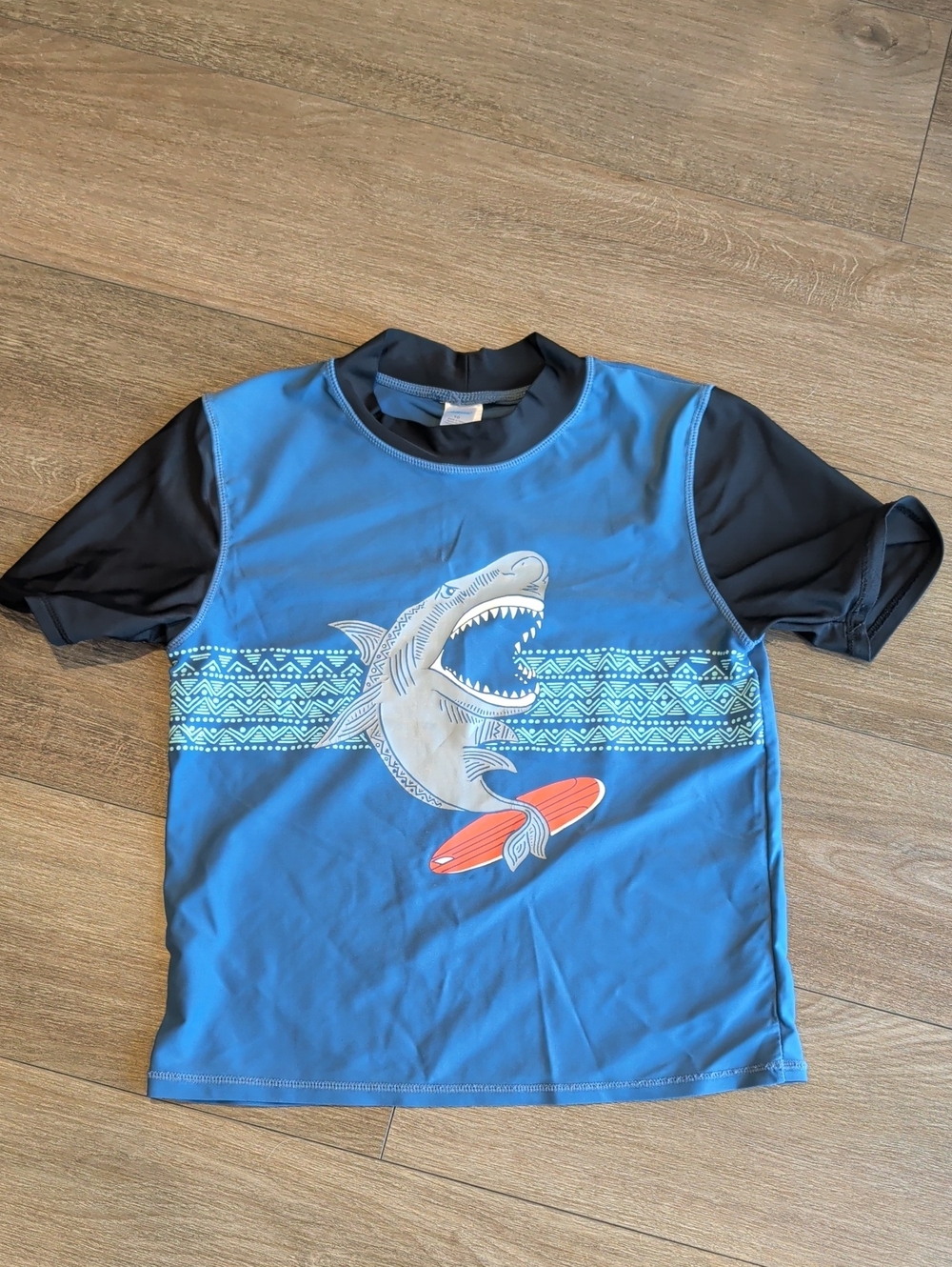 Kids Blue Shark Surf Short-Sleeve Swim Shirt
